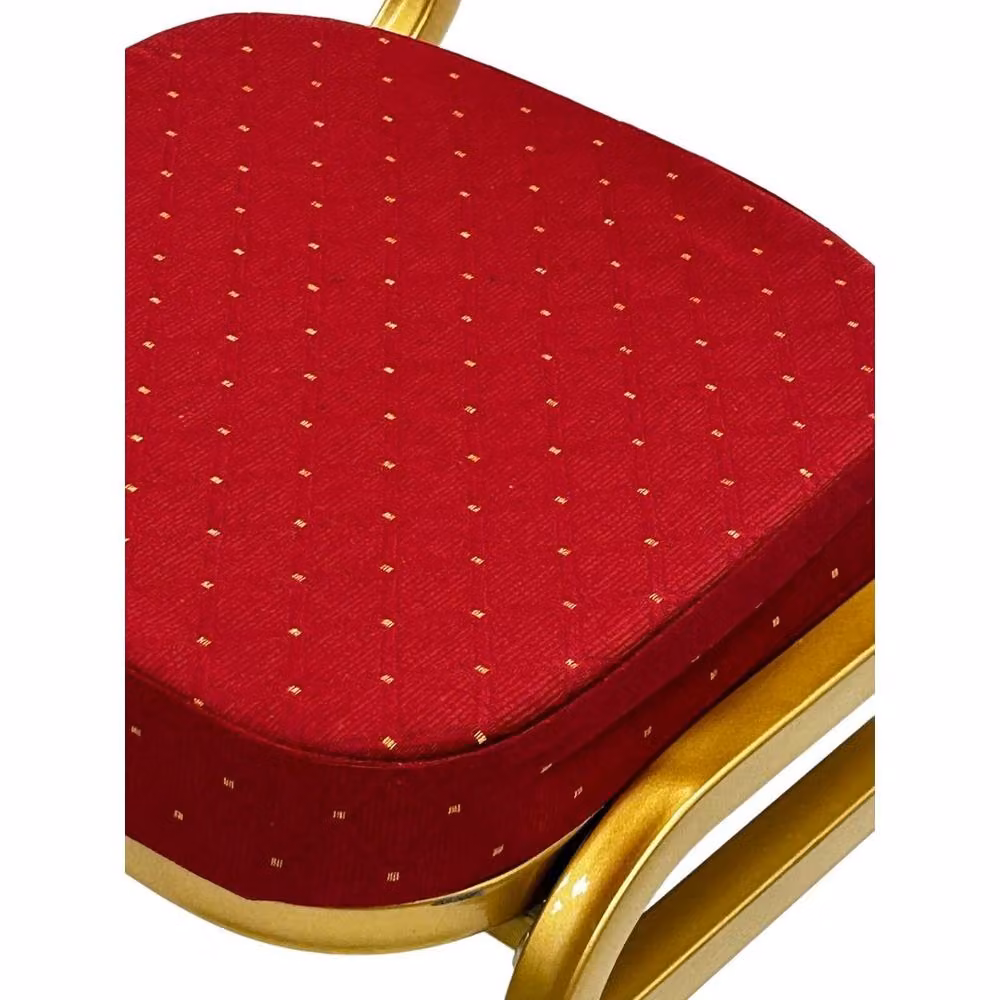 PAWNORA Red Velvet Dotted Banqueting Chairs with Gold Lacquered Metal Frame – 3