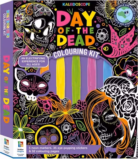 Hinkler Kaleidoscope Day of the Dead Neon Colouring Kit for Adults, Multicolour