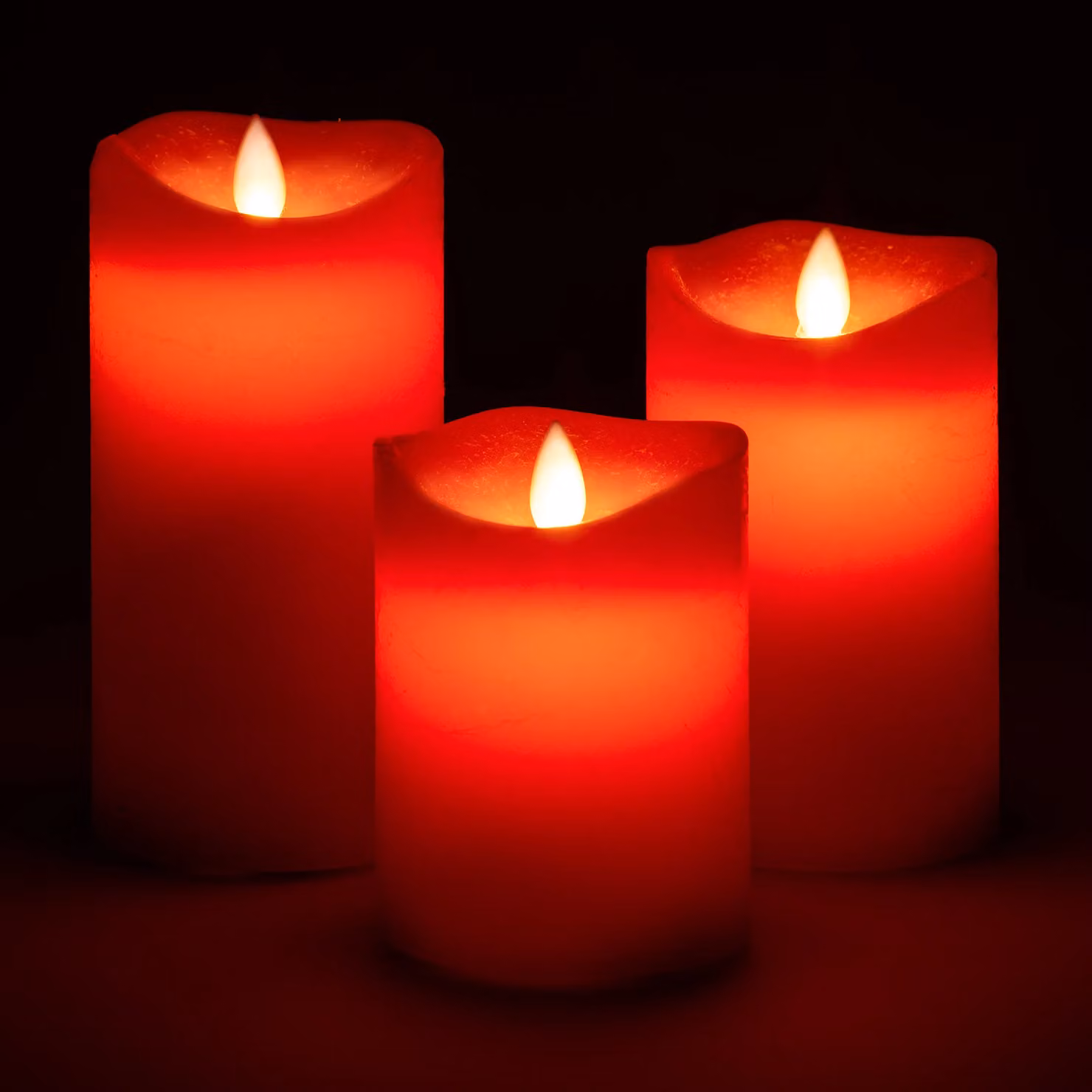 Christow Set of 3 Flickering Flame Real Wax LED Pillar Candles in Cream and Red – 2