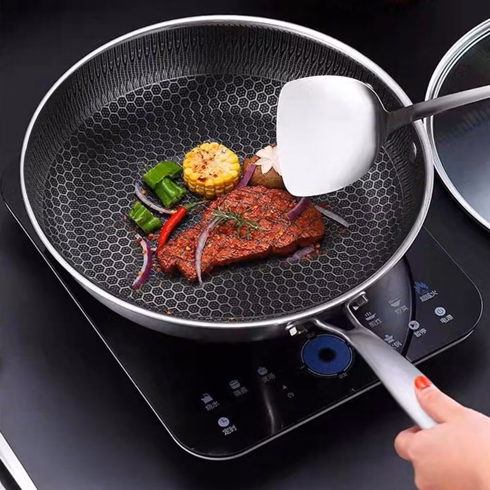 Ventryn Stainless Steel Non Stick Hex Induction Frying Pan, Silver, Diameter: 24 cm – 4