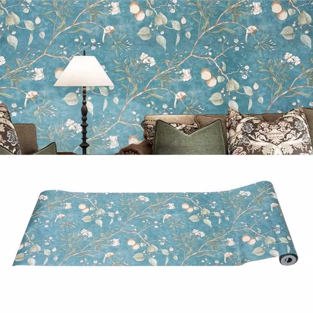 NESTLUNE Retro Damask Non-woven Wallpaper in Turquoise and Multicolour, W: 100 cm, H: 15 cm – 1