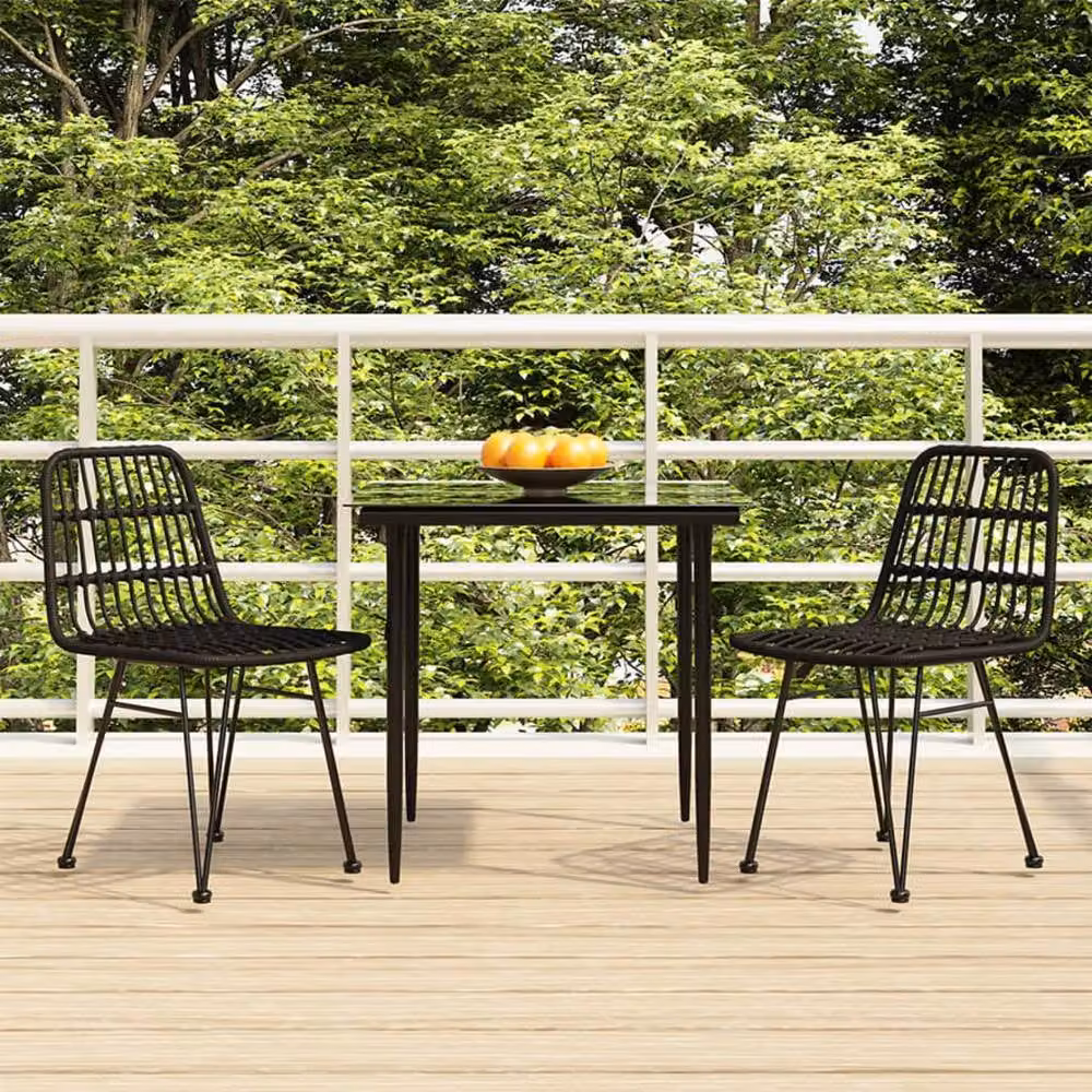 Berkfield Home 3 Piece Black Poly Rattan Garden Dining Set – 2