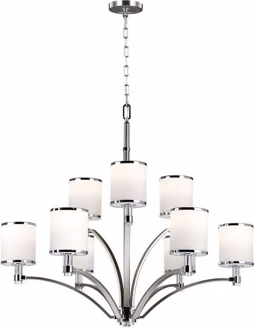 Loops 9 Bulb Chandelier Hanging Pendant Light in Chrome and White with E27 LED Compatibility – 1
