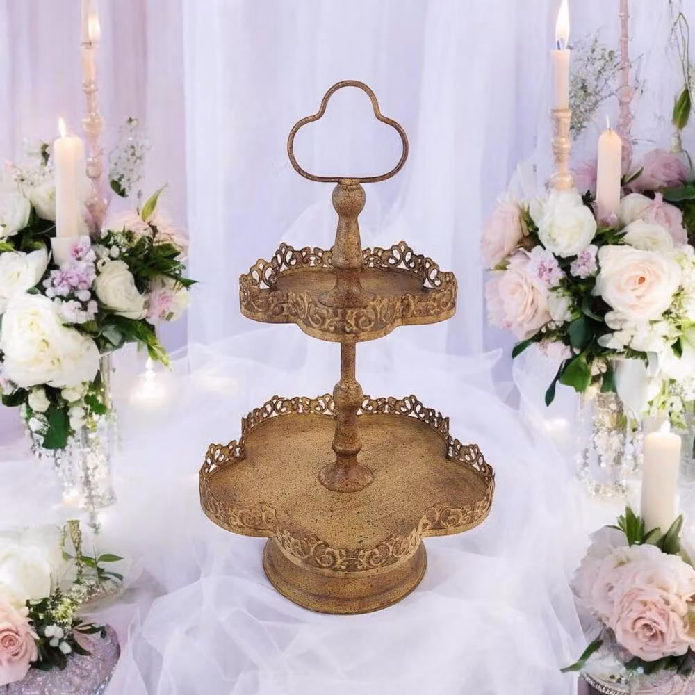 Minster 2 Tier Metal Cake Stand in Bronze, W: 28 cm, D: 28 cm, H: 48 cm – 2