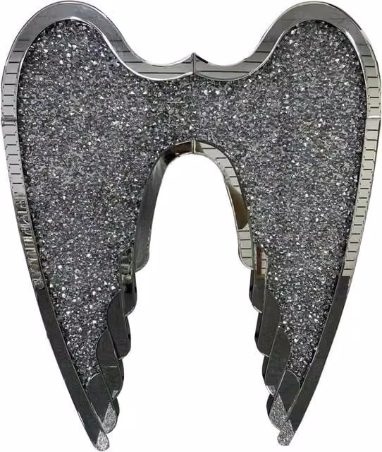 DEENZ Crushed Jewel Diamond Crystal Angel Wings Wall Hanging in Silver