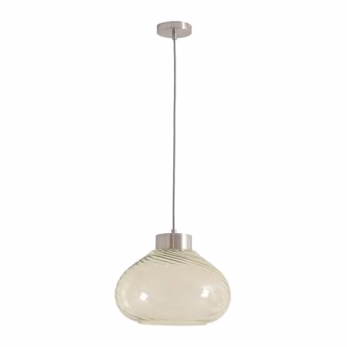 ValueLights Corinne Twill Spiral Green Glass and Brushed Chrome Capped Ceiling Pendant Light – 1