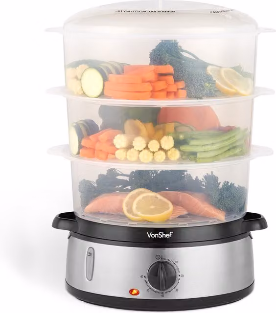 VonShef 3 Tier Electric Food Steamer in Silver