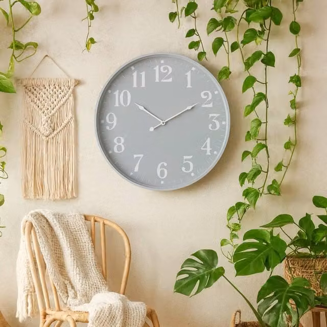 Wyld Haus Grey Minimalist Round Metal Wall Clock with White Numerals – 1