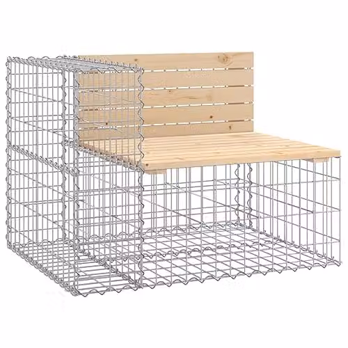 vidaXL Gabion Design Garden Bench in Brown Solid Pine Wood, W/D/H: 92 x 71 x 65.5 cm – 1