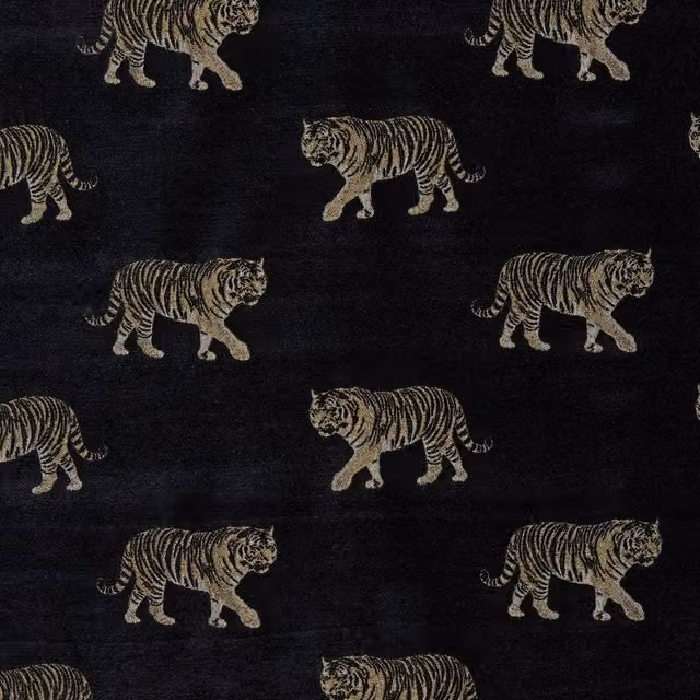 Terrys Tiger Graphic Black Chenille and Velvet Fabric Noir