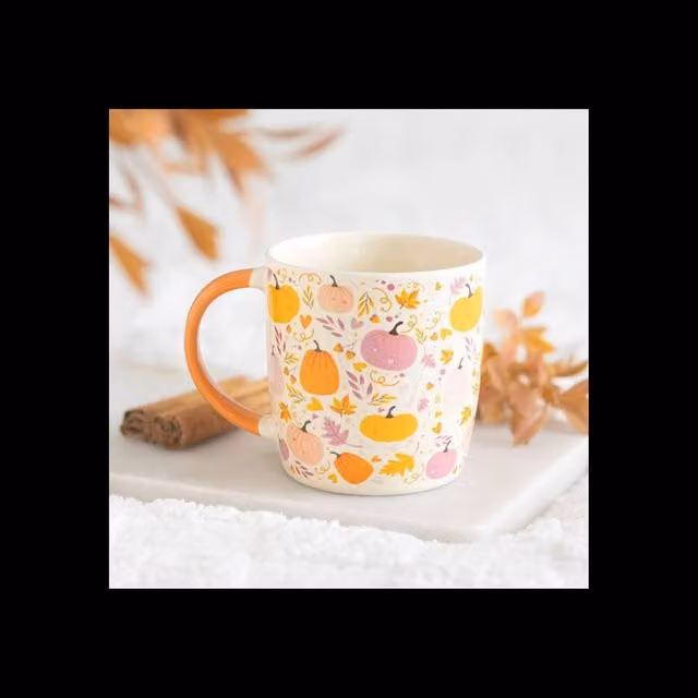 KDMD Pink and Orange Pumpkin Print Ceramic Tea Break Mug