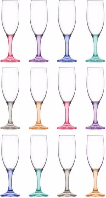 LAV Misket Multicoloured Glass Champagne Flutes, 190ml, Pack of 12