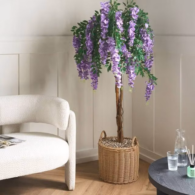 Wyld and Coco Artificial Wisteria Potted Floral Decor, Green and Purple, Height: 150 cm – 1