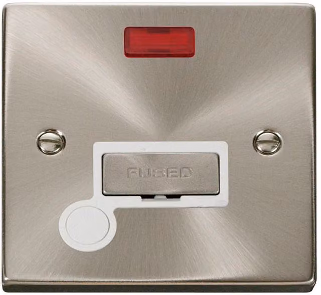 SE HOME Satin Brushed Chrome 13A Fused Ingot Connection Unit with Neon and Flex in White