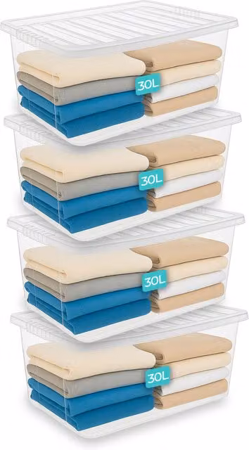 Innoteck 30L Stackable Clear Plastic Storage Box with Lid and Handles