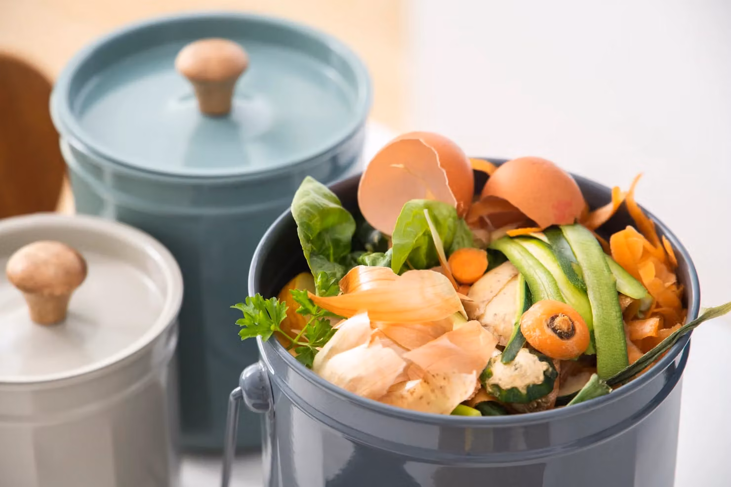 KitchenCraft 3-Piece Airtight Storage and Compost Container Set in Grey and Green – 3