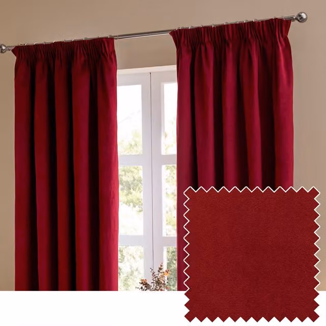 Make It A Home Red Velvet Opaque Pencil Pleat Curtain Pair, Width: 137 cm, Height: 229 cm