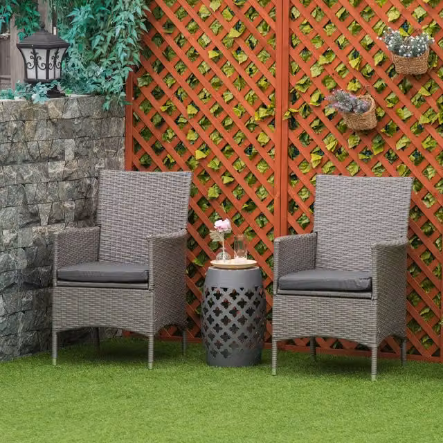 Outsunny 2-Piece Grey Rattan Armchair and Wicker Dining Chair Set – 1