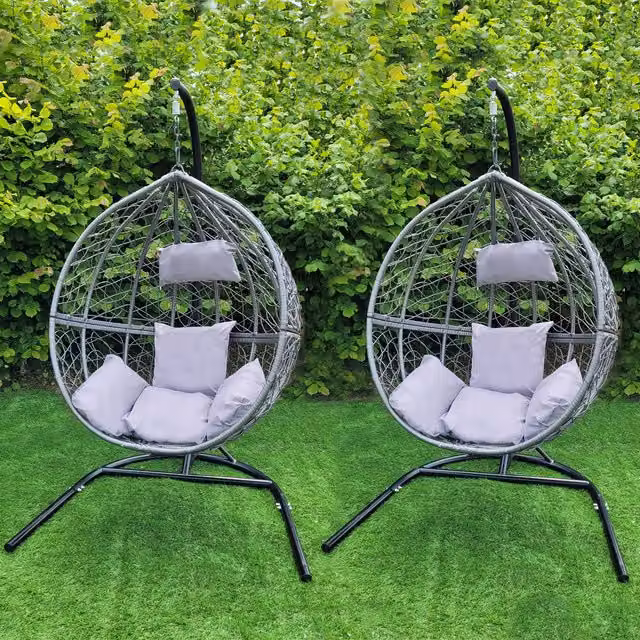 Jardi Set of 2 Modern Grey Rattan Egg Chairs
