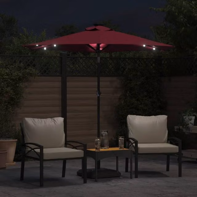 Berkfield Home Garden Parasol with LEDs and Steel Pole, Red, W/D/H: 225 x 225 x 212 cm – 1