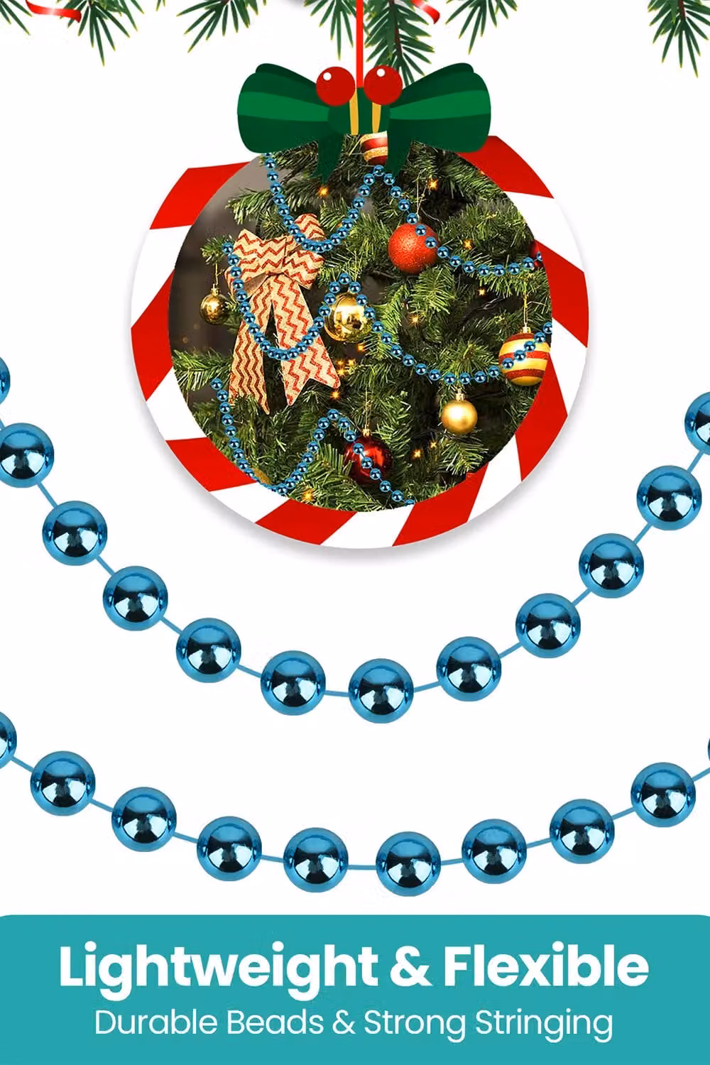 Neel Blue Metallic Christmas Bead Chain, 9m Shiny Pearl Garland in Teal and Turquoise – 4