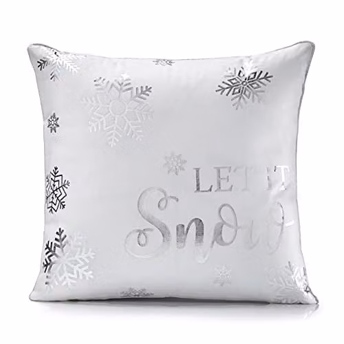 Luxury Living Let It Snow Christmas Decorative Velvet Cushion with Pad, White, W/D/H: 46 x 46 x 46 cm