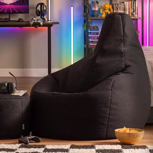 icon Mesh Gaming Bean Bag and Footstool with Filling in Black – 2
