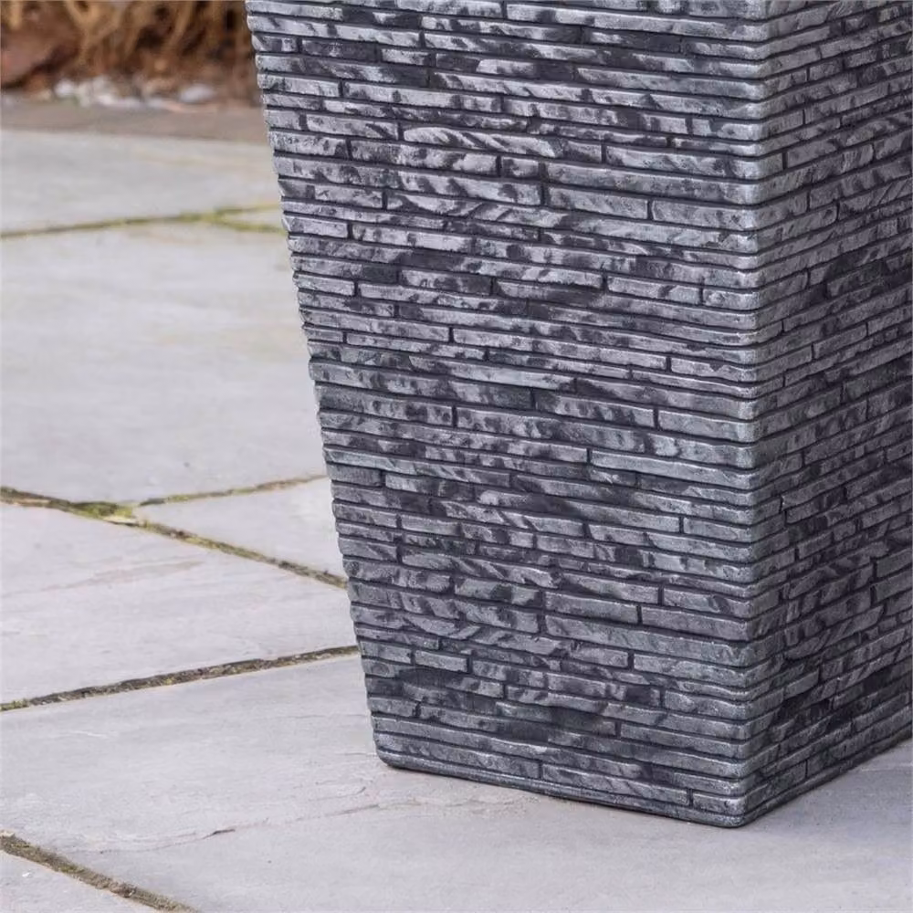 KORVIXA Large Square Plastic Slate Effect Garden Planter Tub in Grey, W: 45.0 cm, D: 30.0 cm – 2