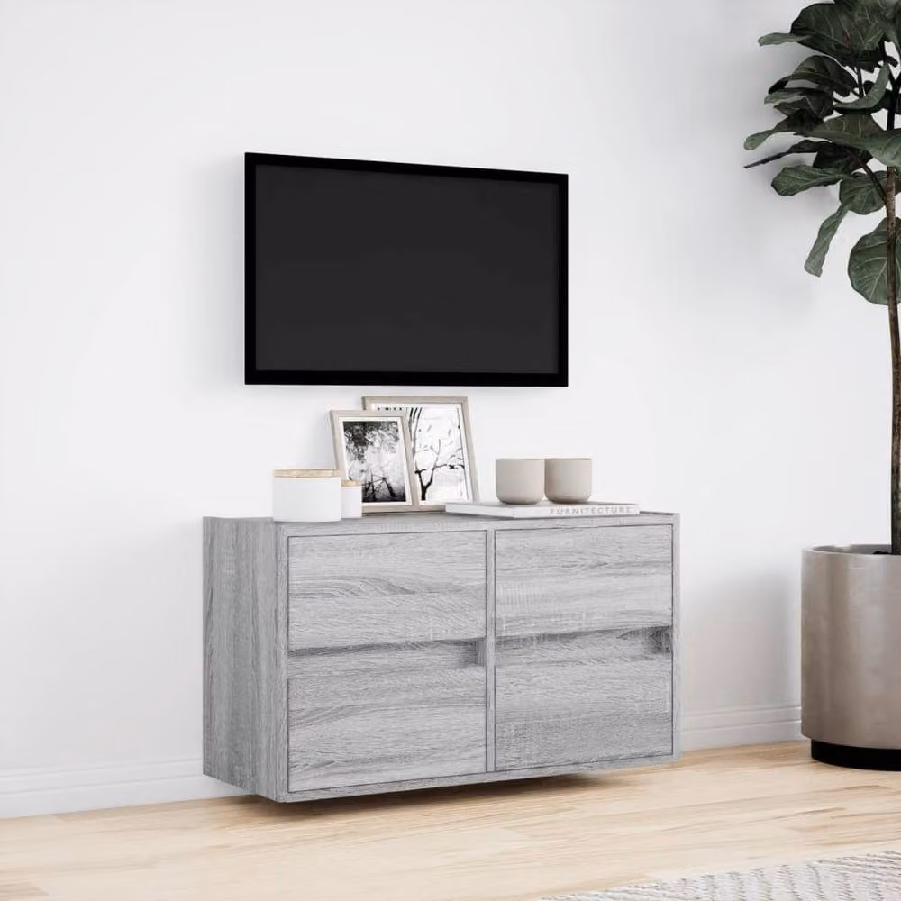 Berkfield Home TV Wall Cabinet with LED Lights in Grey Sonoma, W/D/H: 80 x 31 x 45 cm – 2