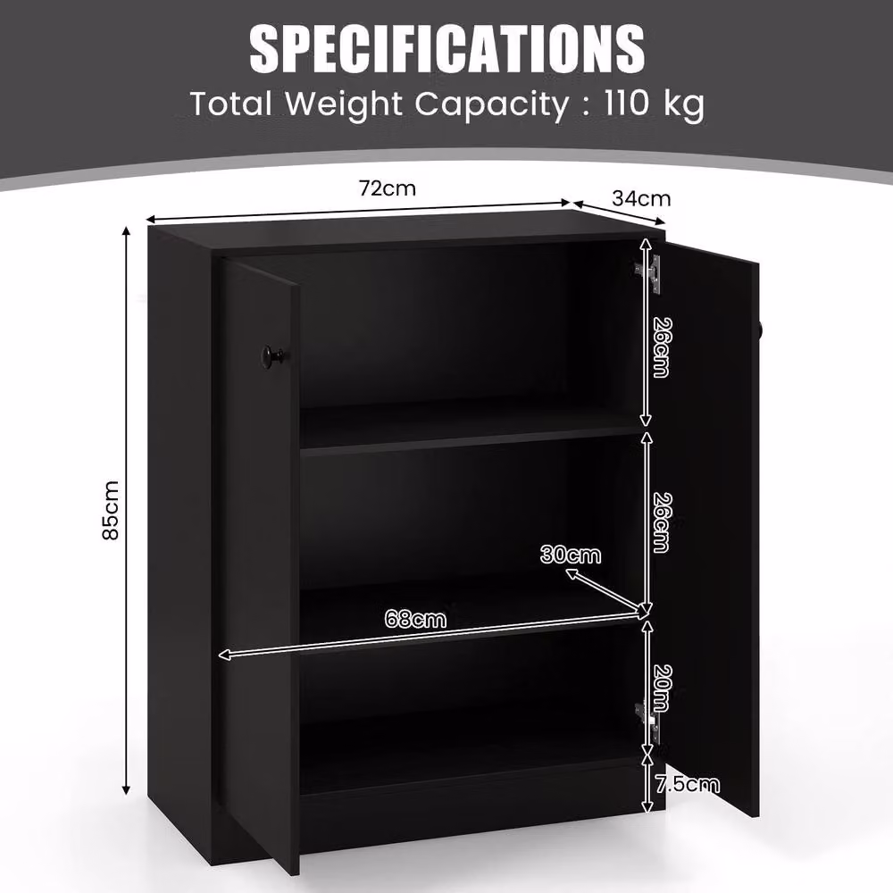 Costway Modern 2-Door Black Buffet Sideboard Cabinet with Internal Shelves for Kitchen or Hallway – 2