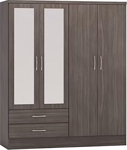 Seconique Nevada 4 Door 2 Drawer Mirrored Wardrobe in Black – 1
