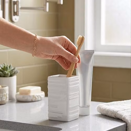 Orsina White Ceramic Bathroom Tumbler – 4