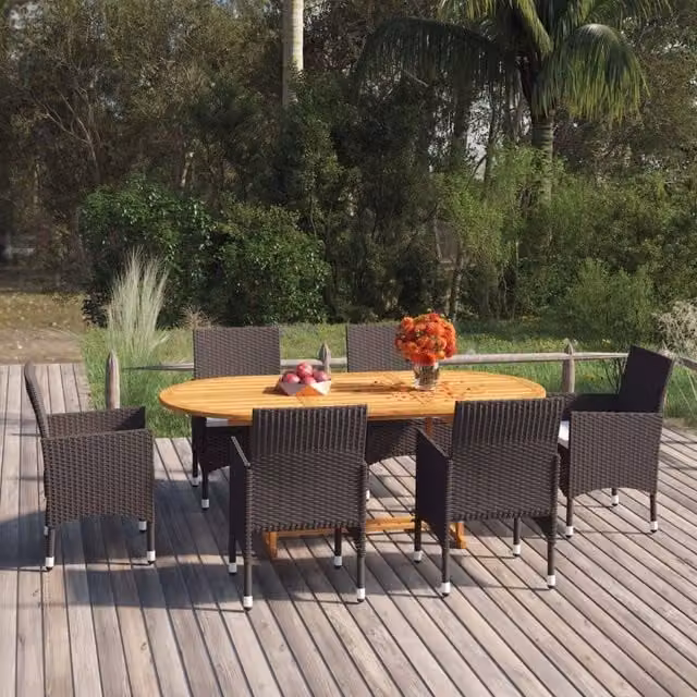 Berkfield Home 7 Piece Modern Garden Dining Set with Acacia Wood and Brown Cushions
