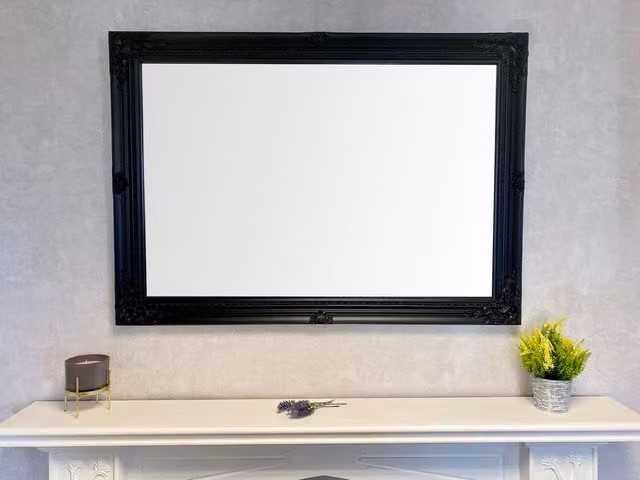 Downton Interiors Antique Style Rectangular Wall Mirror with Black Wood Frame, W: 106 cm, H: 75 cm – 1