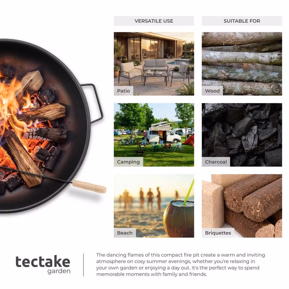 tectake Diablo Fire Pit Bowl in Black, Made of Heat-resistant Steel with Poker, W/D/H: 57.5 x 29.5 x 66.5 cm – 7