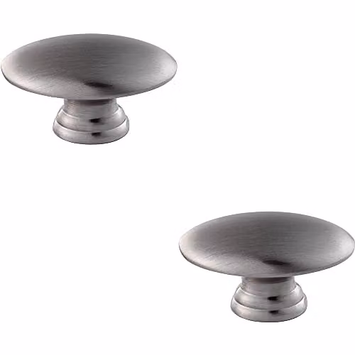 Loops 2 Pack Oval Cabinet Door Knobs on Tiered Oval Stem in Brushed Silver – 1