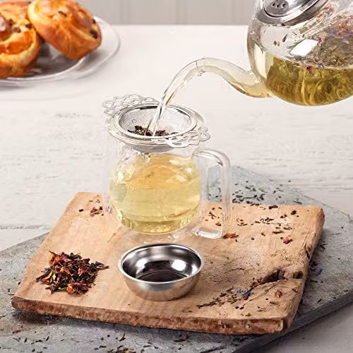 Kilo D13 Stainless Steel Double Arm Fine Mesh Tea Strainer with Drip Collector and Handles, Clear, Green and Black – 2