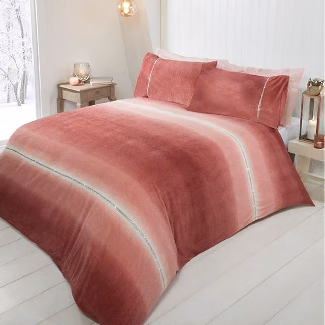 Rapport Home Diamante Teddy Fleece Polyester Duvet Set and Pillowcase, Pink, 140 x 200 cm