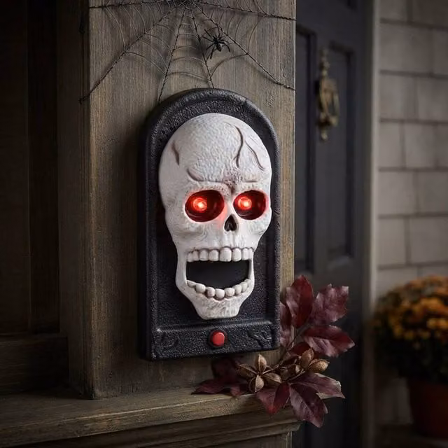 Garden Greatness Haunted Skeleton Animated Doorbell in Red, White and Multicolour