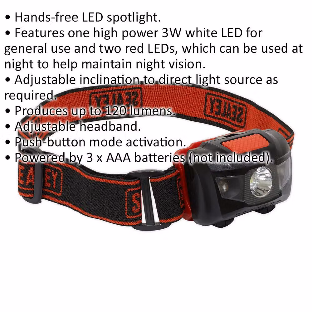 Loops 3W LED Head Torch Spotlight with Adjustable Headband featuring White and Red LEDs – 2