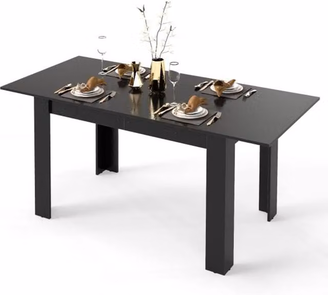 Costway Extendable Modern Rectangular Dining Table with L-shaped Legs, Black – 1