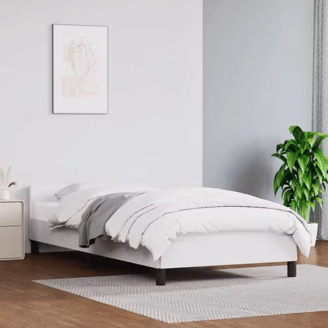 Berkfield Home Upholstered Single Bed Frame with Headboard in White Faux Leather W/D/H: 90 x 190 cm