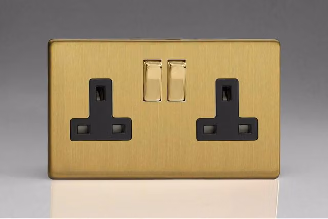 Varilight 1-Gang 13A Flush Socket Plate in Brushed Brass Gold Black and Yellow – 3