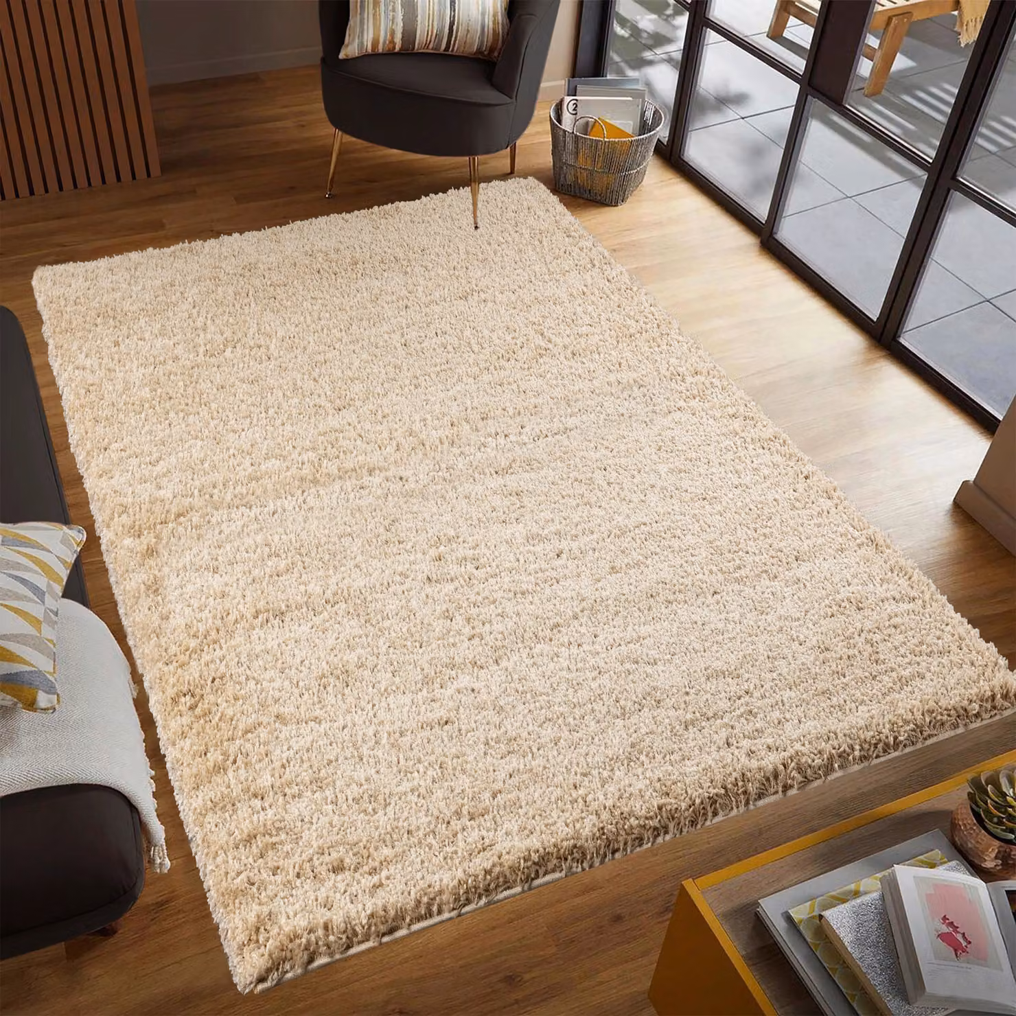 Smart Living Soft Fluffy Shaggy Area Rug in Light Beige, W: 160 cm, D: 230 cm, Pile Height: 5 cm – 2
