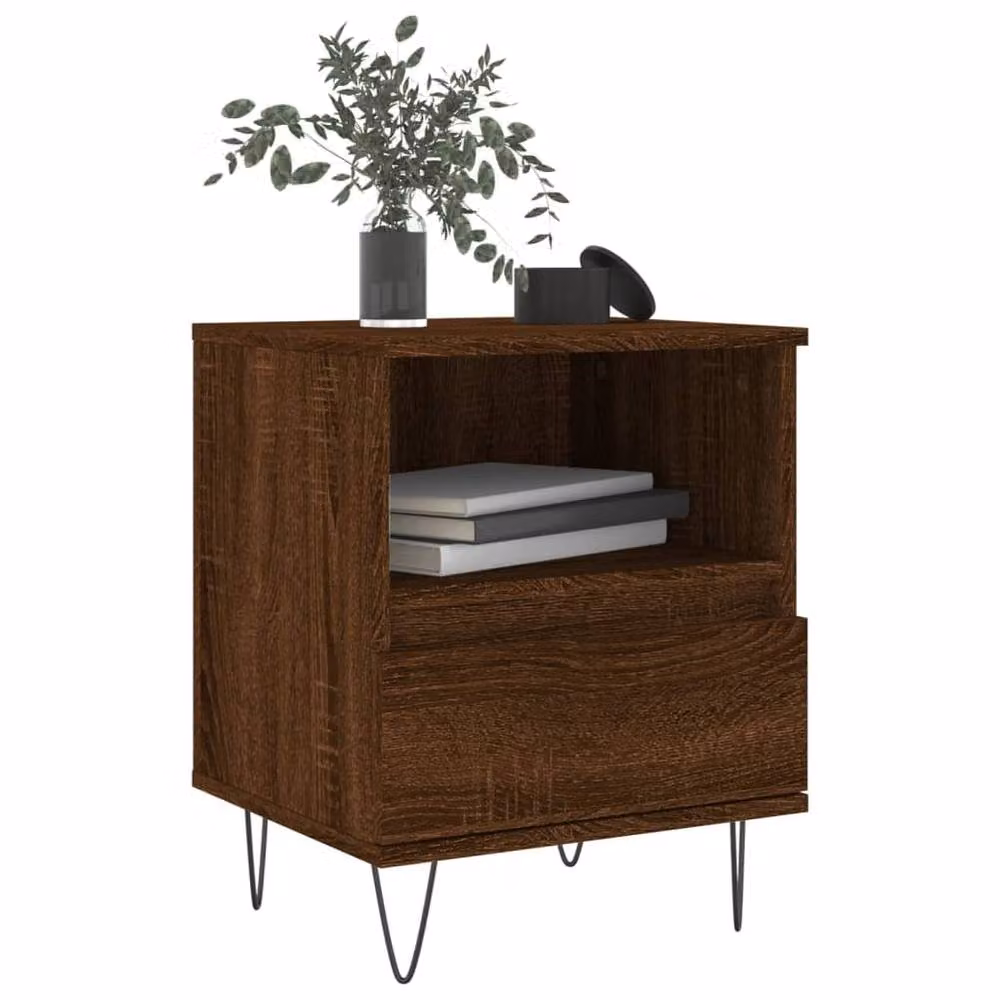 Berkfield Home Set of 2 Modern Brown Oak Bedside Cabinets, W/D/H: 40 x 35 x 50 cm – 2