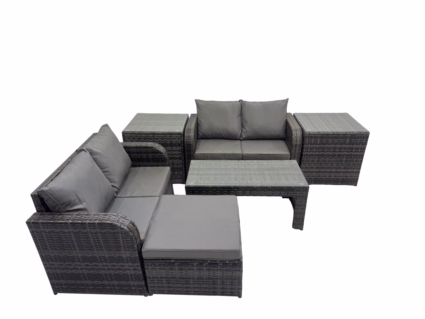 Fimous Garden Modern L-Shape Outdoor Furniture Set in Grey with 2-Seater Sofa, Ottoman and Coffee Table – 2