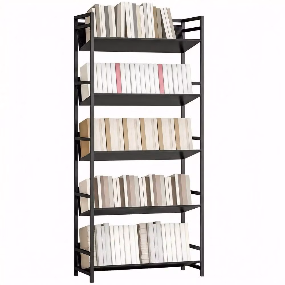 HOMCOM 5-Tier Metal Bookcase in Black with Anti-Slip Design – 2
