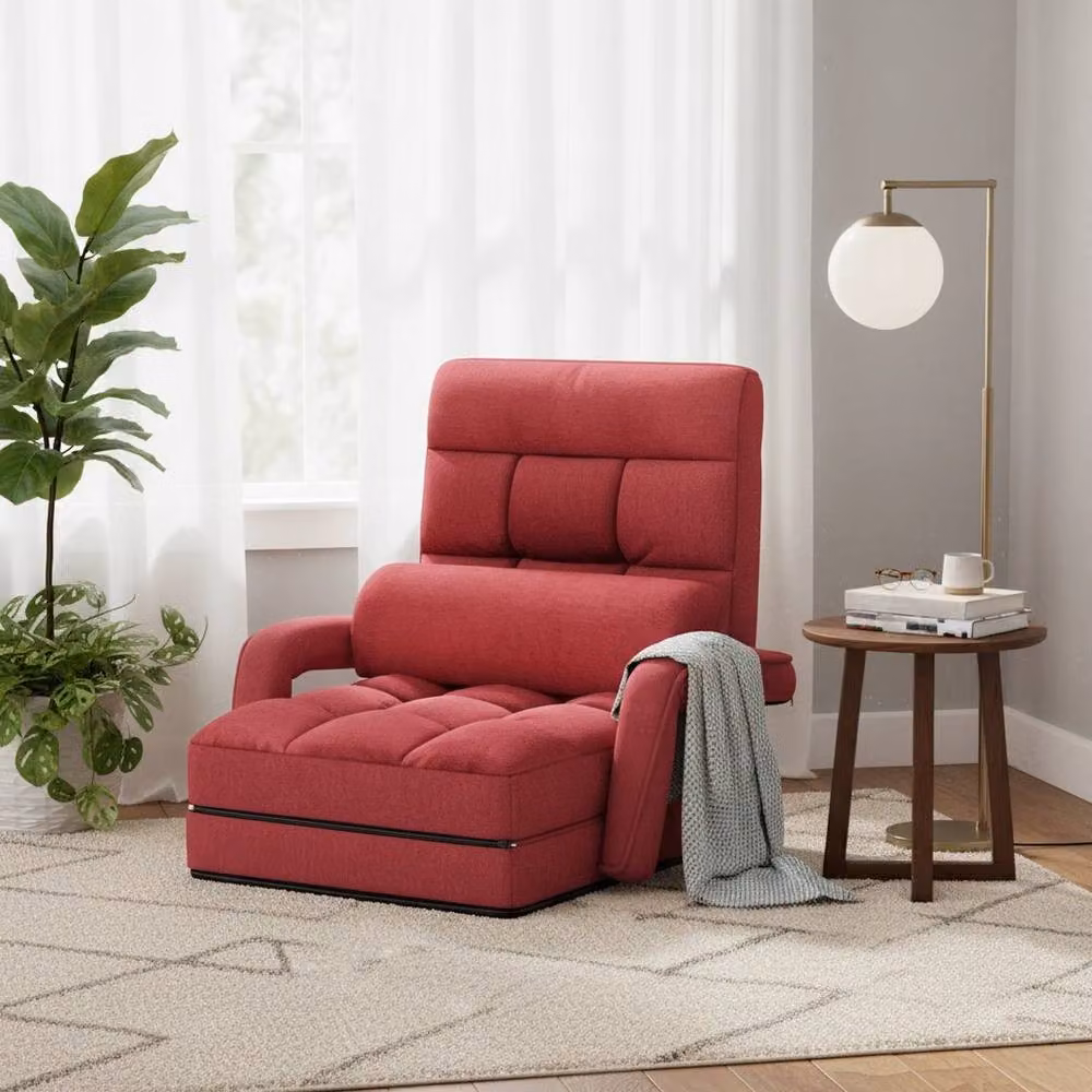 NESTLUNE Red Fabric Chaise Lounge Chair with Adjustable Headrest and Armrests – 3