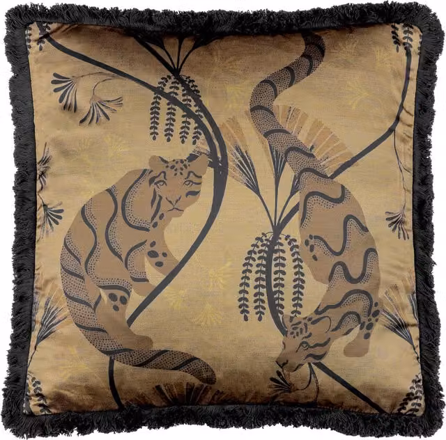 Make it a Home Moondusk Rectangular Jacquard Fringed Cushion in Antique Gold with Feather and Polyester Filling