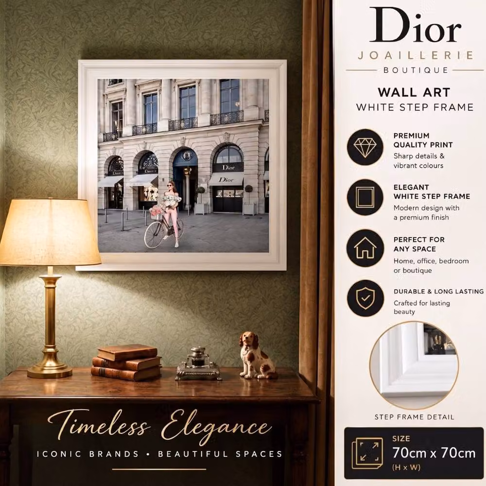 HOME LUXE INTERIOR Dior Joaillerie White Step Frame Luxury Wall Art, W: 70 cm, H: 70 cm – 5